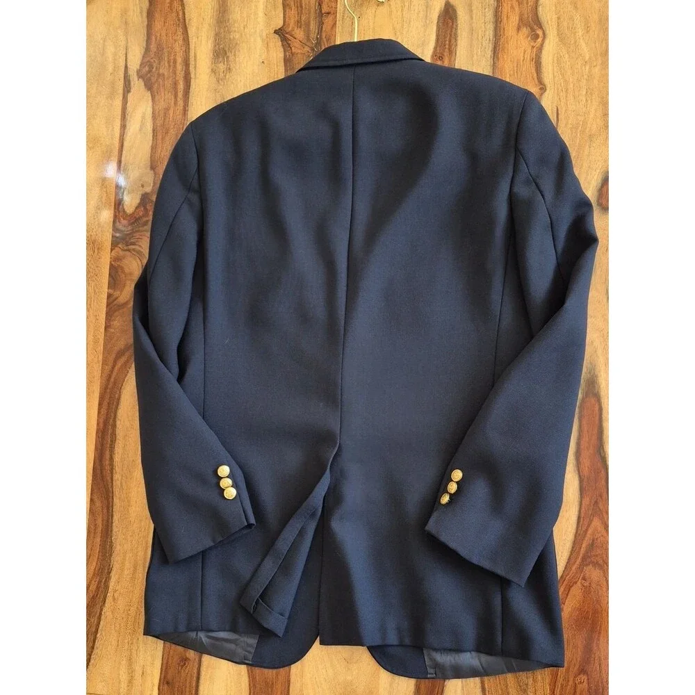 Stafford Vtg. Wool Smooth Blazer with Gold Medallion Buttons Size 40 R